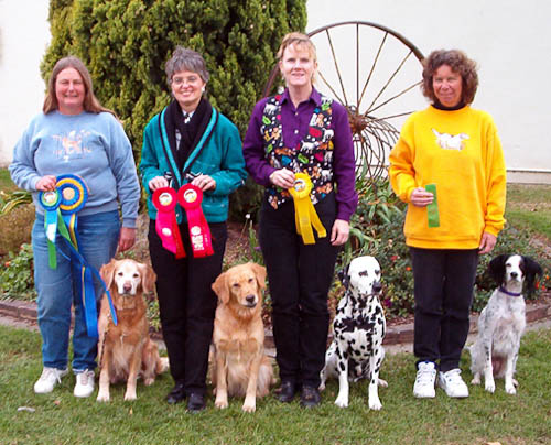 Debi Best and Sprite, Terry Southard and Dixie, Becky Luft and Hayden, and Terry Barnes and Rival.