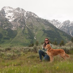 6/19/2006. Dee Dee Anderson and Dream at the Cathedral Group Turnout at the Grand Teton National Monument in WY. Photo by Chris Anderson.