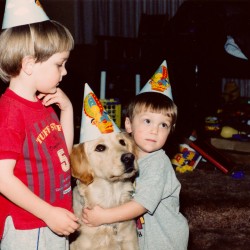 Chris Anderson, Cookie, and Kevin Anderson on Cookie's first birthday.